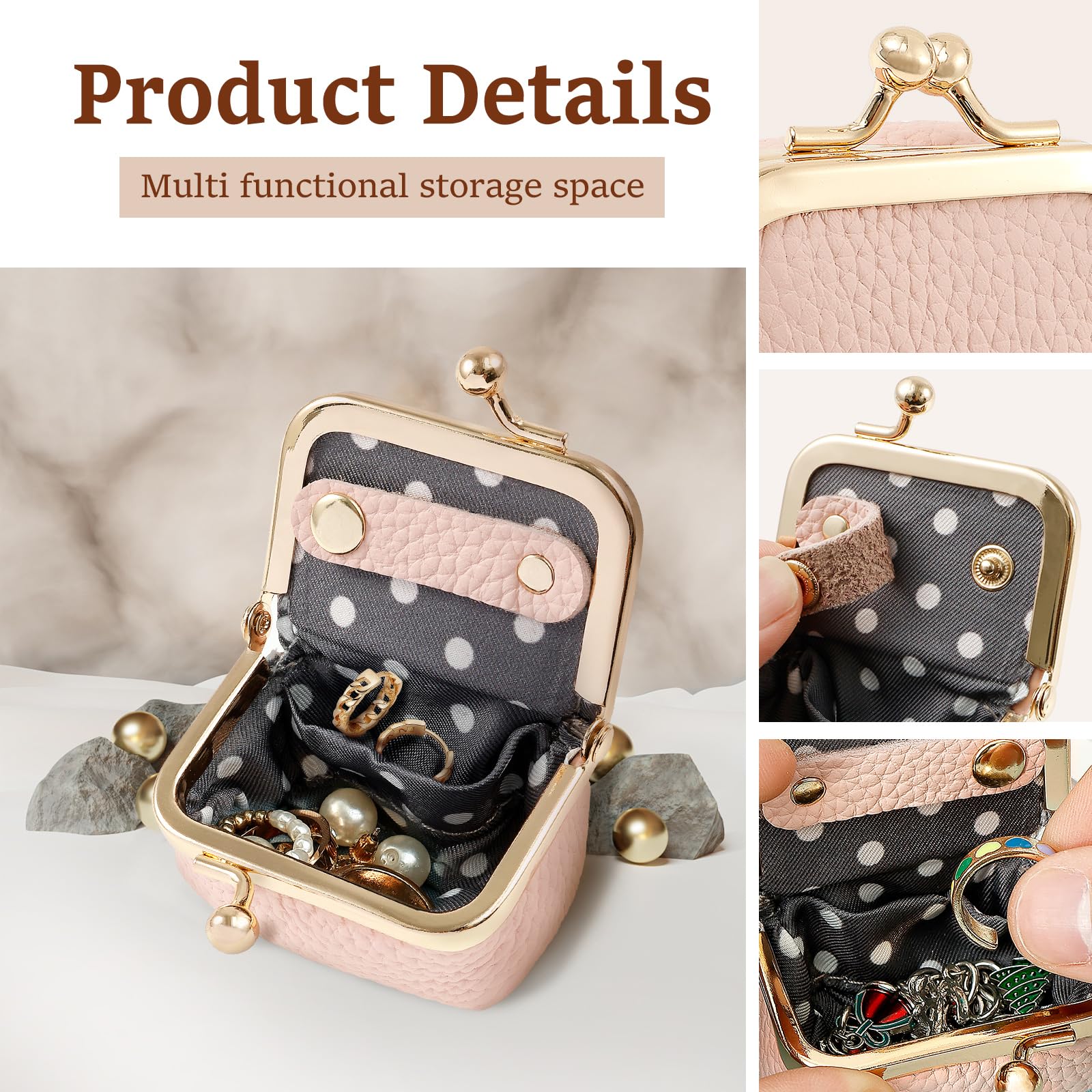 Genuine Leather Mini Jewelry Box with Kiss Lock Vintage Inspired